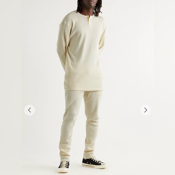 Men’s Essentials Fear Of God Thermal Waffle Knit Henley T-Shirt Buttercream XS - Picture 1 of 12